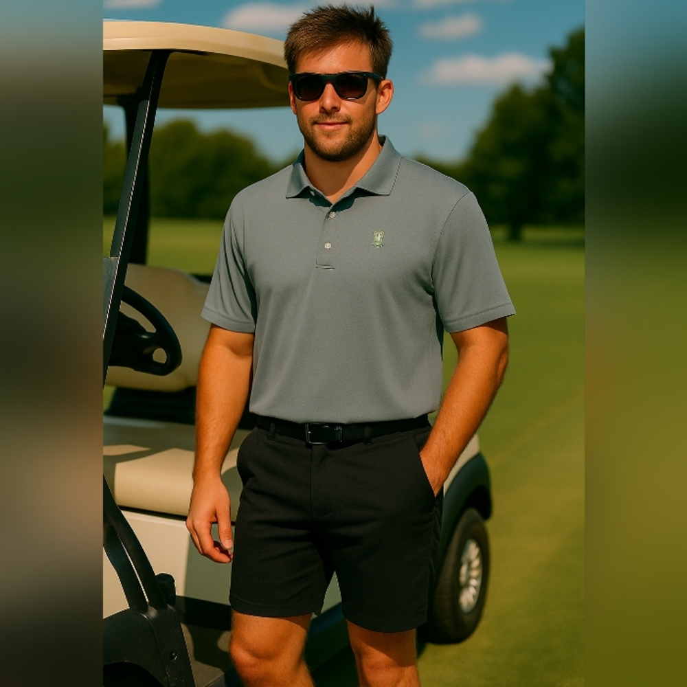 FootJoy Gray Stretch Golf Polo Shirt Mens L Augusta National Logo FJ Performance